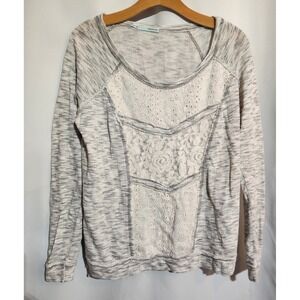 Maurices Womens Gray Lace Trim Long Sleeve‎ Pullover Top